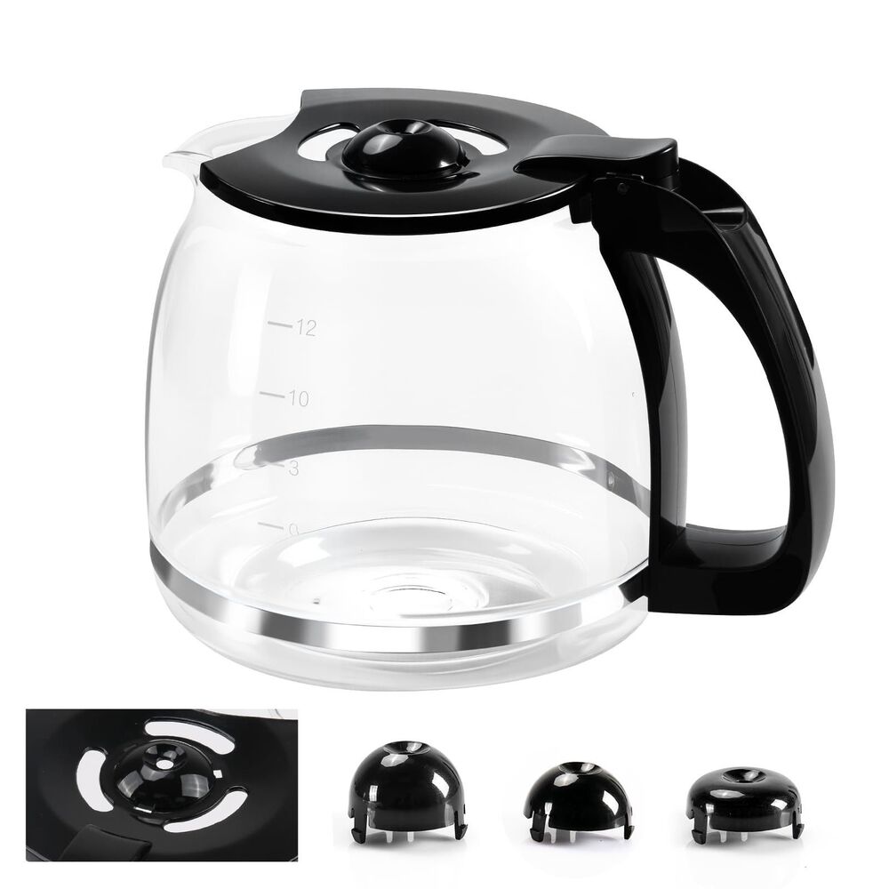 12-Cup Glass Coffee Carafe Replacement Pot Compatible with Mr Coffee, Black & De
